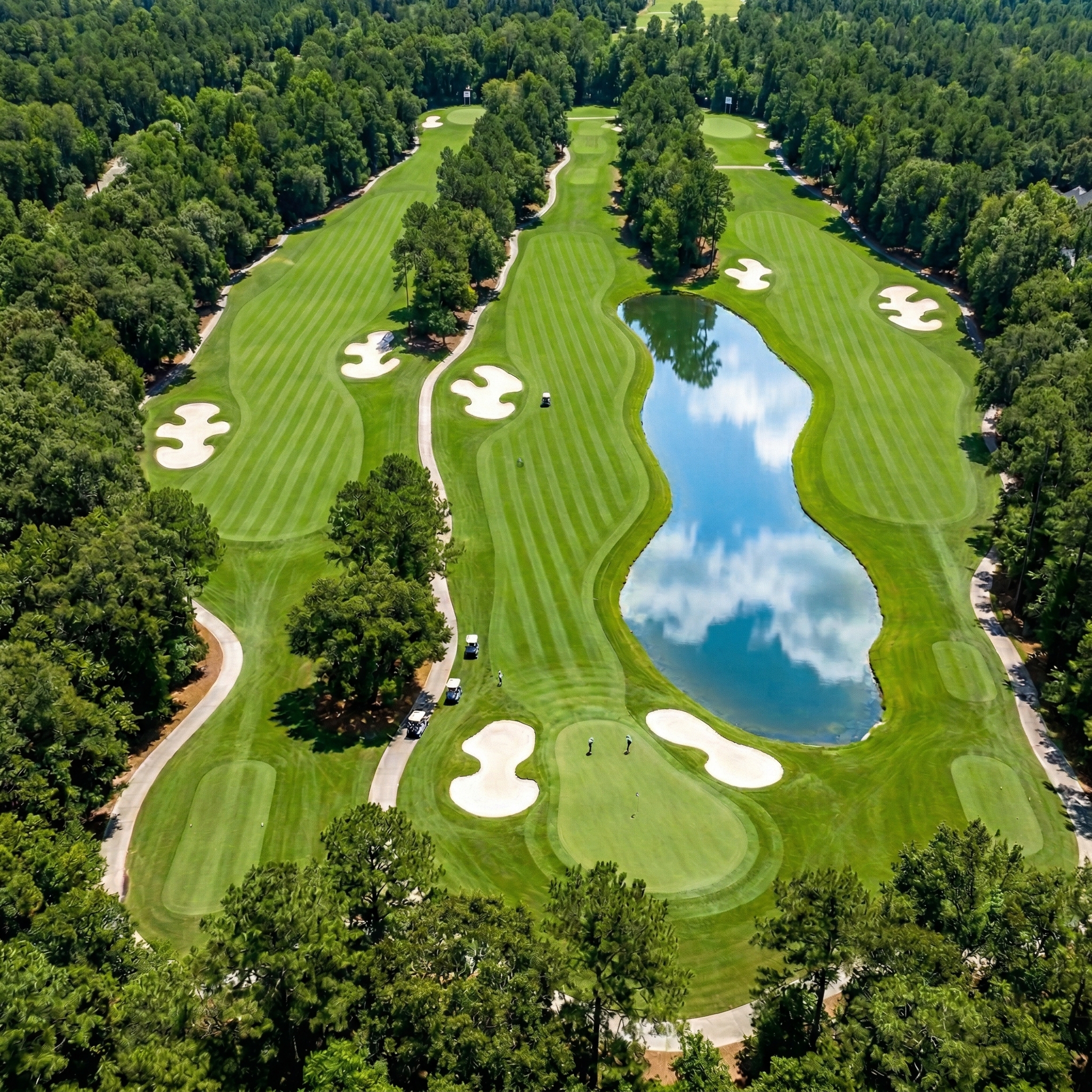 Aerial view of a championship private golf course