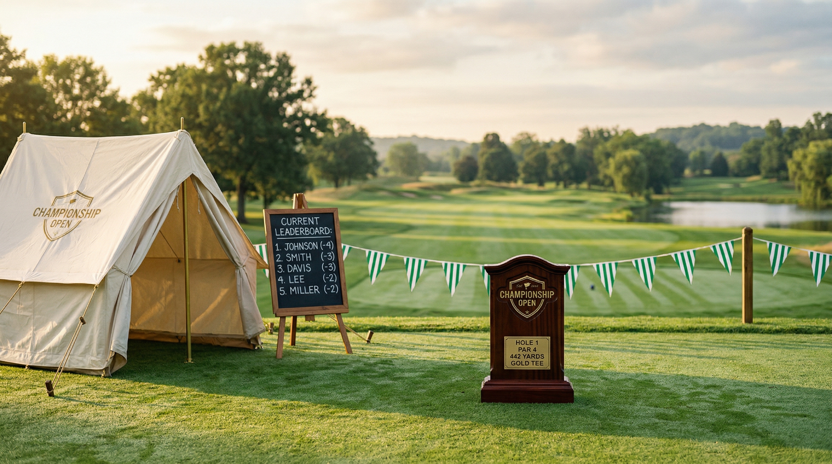 Championship tournament tee box on a private golf course